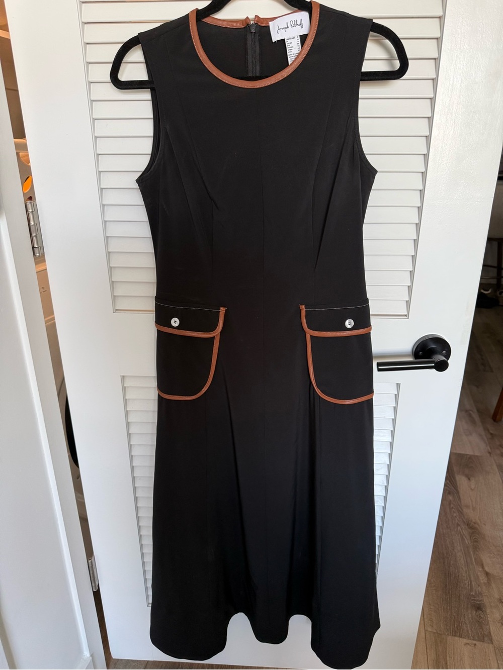 Joseph Ribkoff Black Dress with Brown Trim